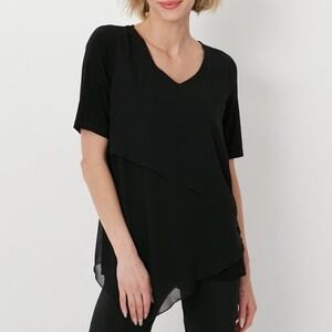 Nine Leonard Black Asymmetric Layered Tunic Top Womens Size 2X Short‎ Sleeves V